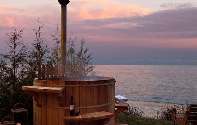 Oceanfront wood fired hot tub