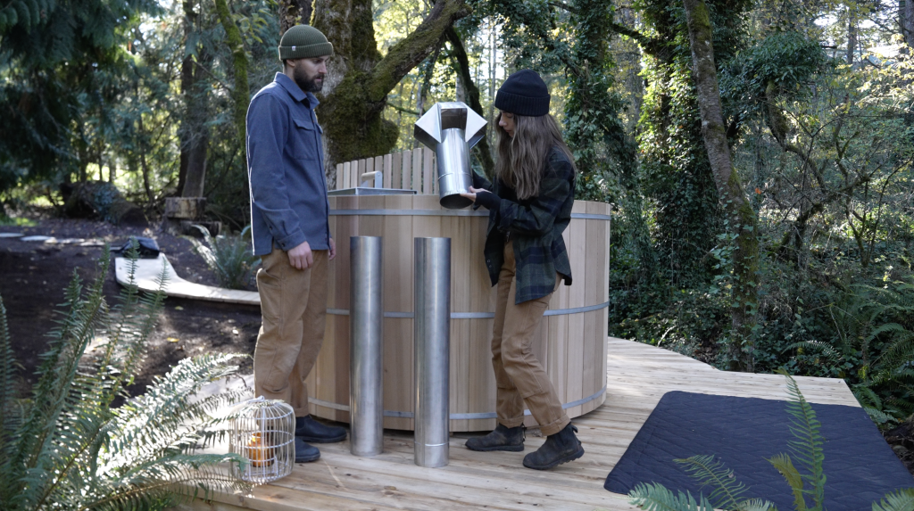 Assembling a wood fired hot tub